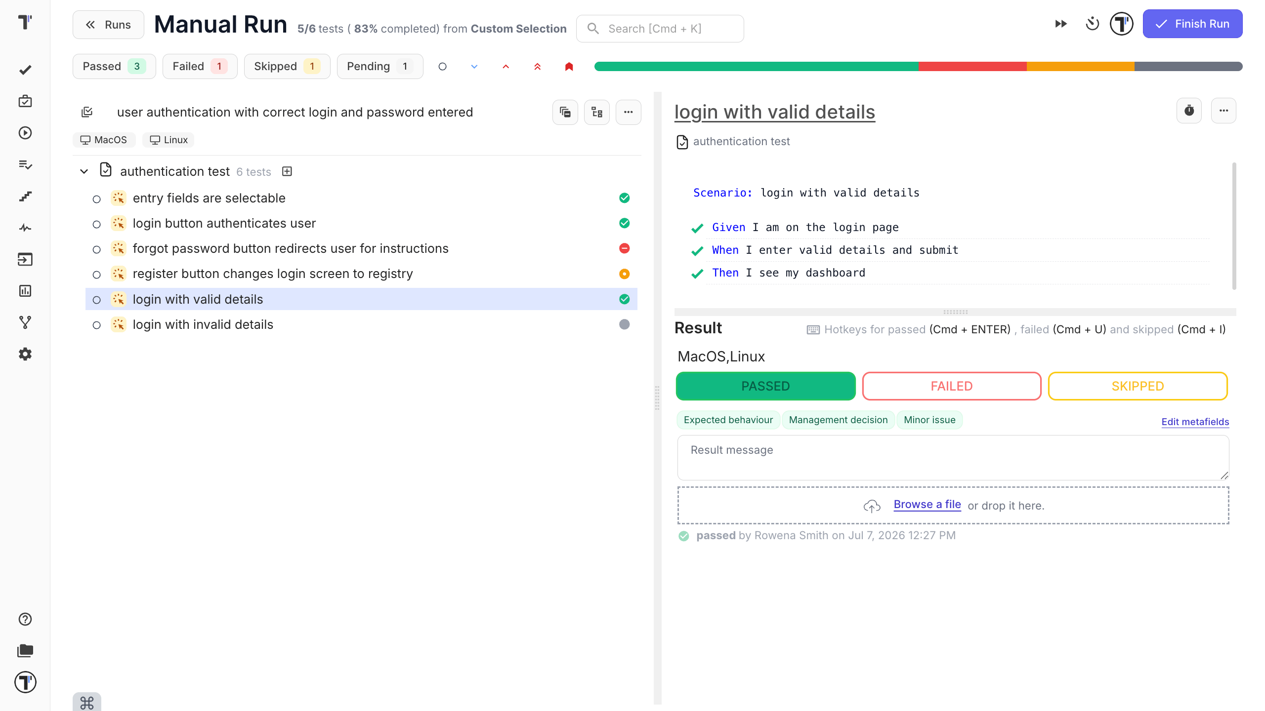 Scenario during a manual run